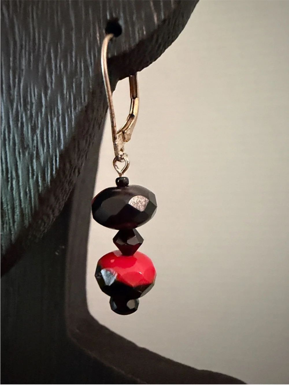 925 Silver Red and Black Beaded Drop Earrings